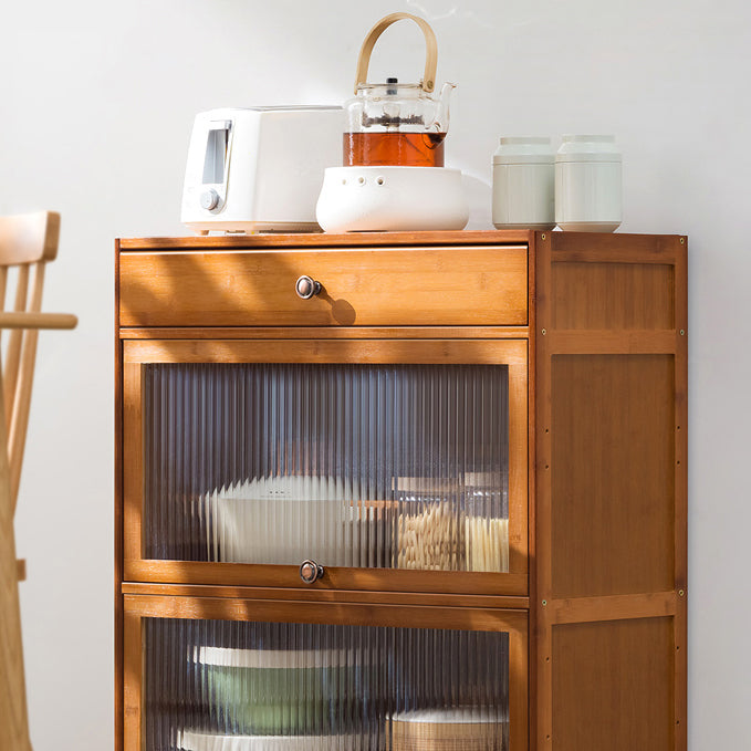 Brown Bamboo Dining Server Contemporary Sideboard Cabinet with Drawer