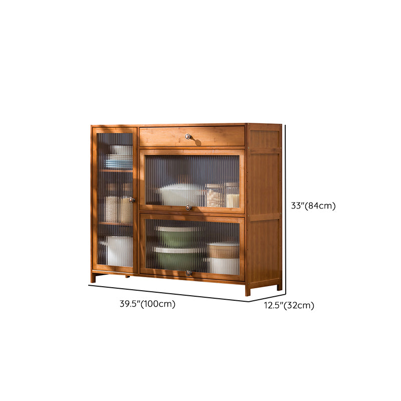 Brown Bamboo Dining Server Contemporary Sideboard Cabinet with Drawer