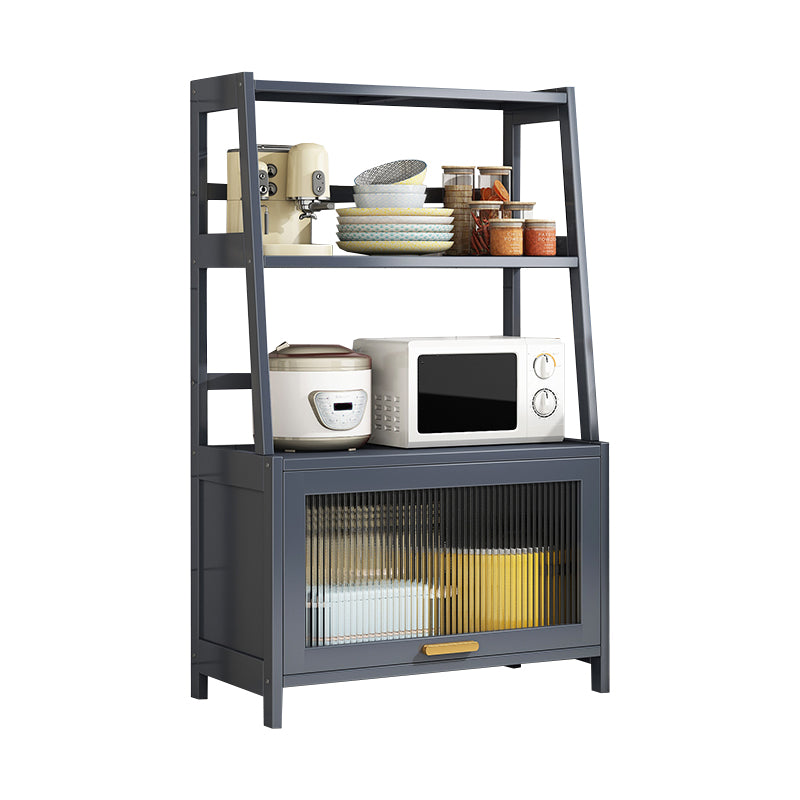 Grey Bamboo Dining Server 2 Shelves Glam Buffet Server for Kitchen