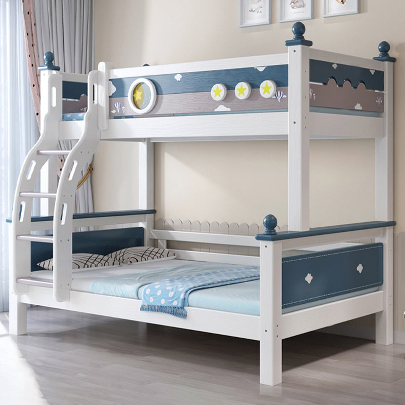 Contemporary Solid Wood Blue Dollhouse Storage with Guardrail Kids Bed