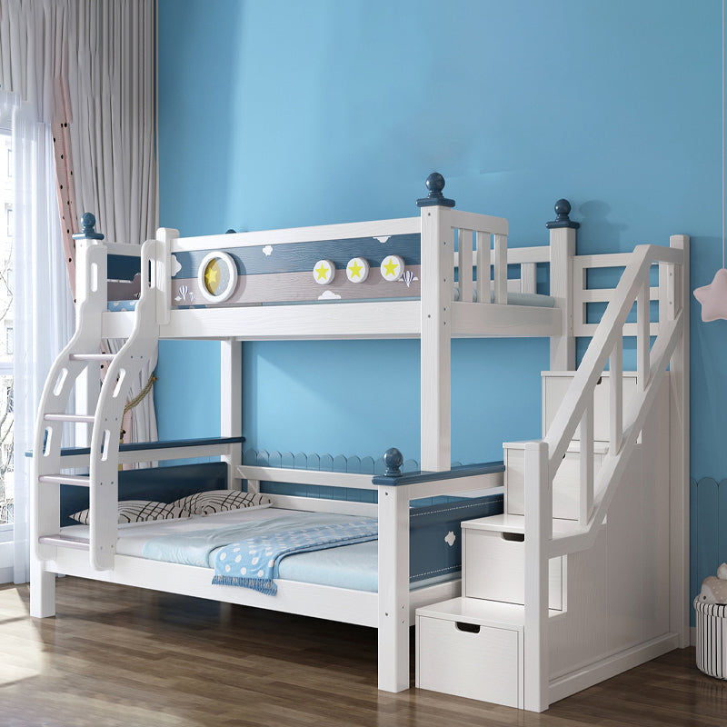 Contemporary Solid Wood Blue Dollhouse Storage with Guardrail Kids Bed