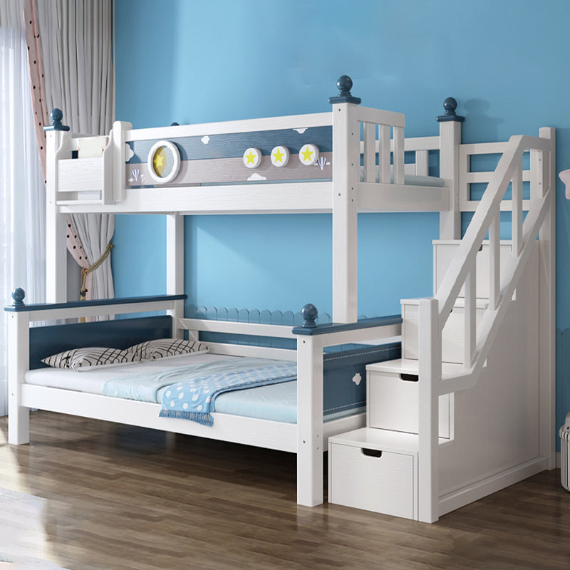 Contemporary Solid Wood Blue Dollhouse Storage with Guardrail Kids Bed