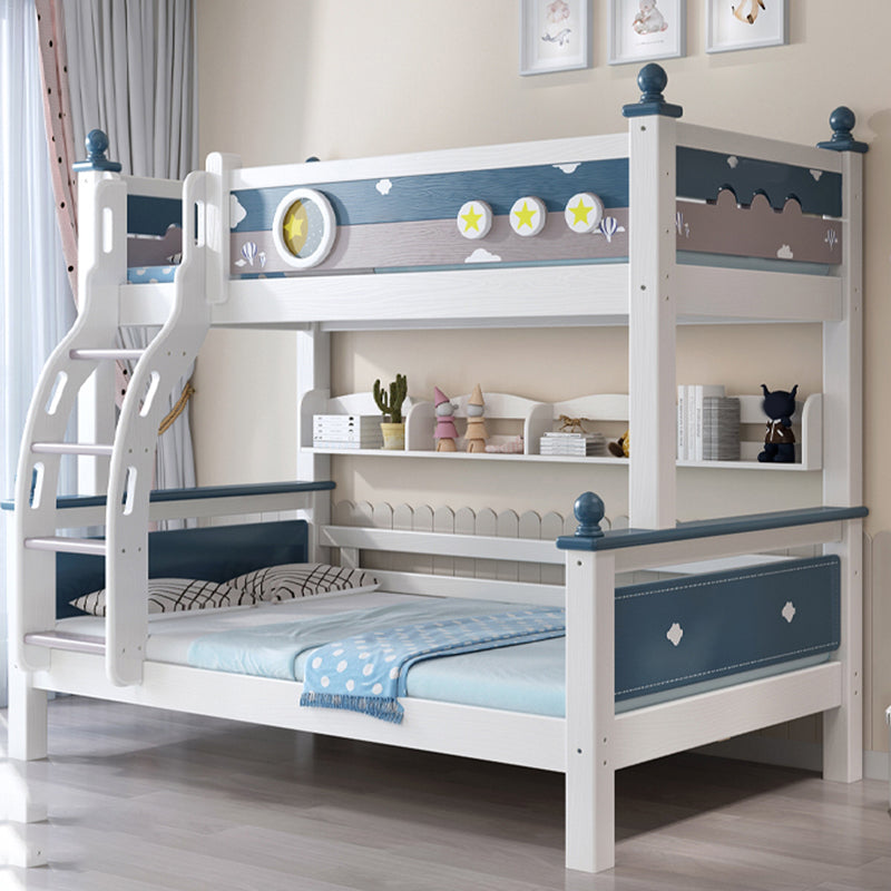 Contemporary Solid Wood Blue Dollhouse Storage with Guardrail Kids Bed