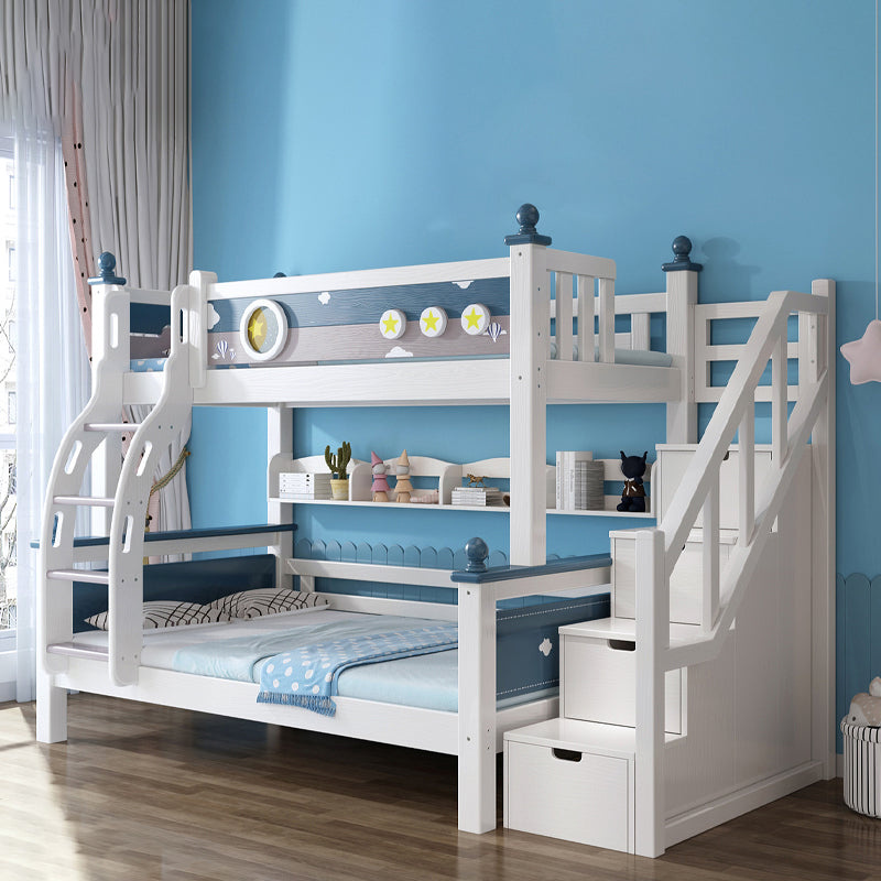 Contemporary Solid Wood Blue Dollhouse Storage with Guardrail Kids Bed