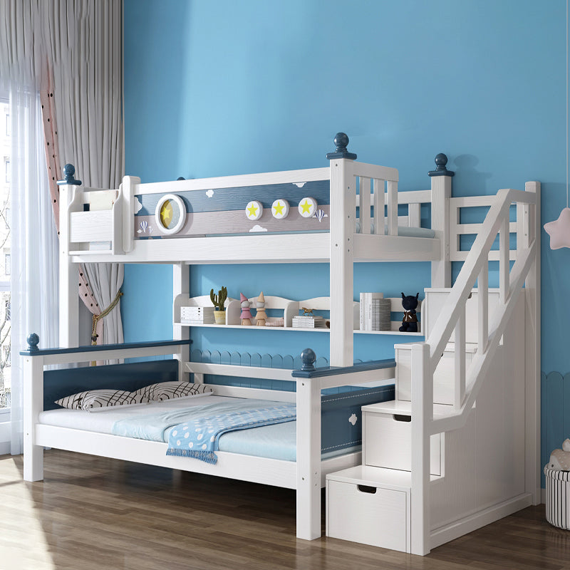 Contemporary Solid Wood Blue Dollhouse Storage with Guardrail Kids Bed