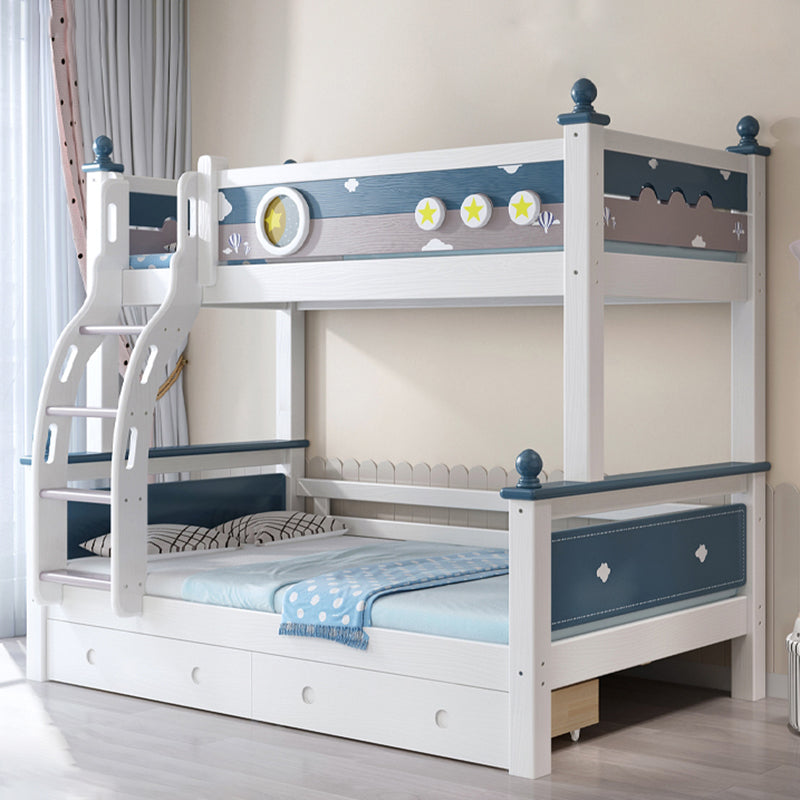 Contemporary Solid Wood Blue Dollhouse Storage with Guardrail Kids Bed