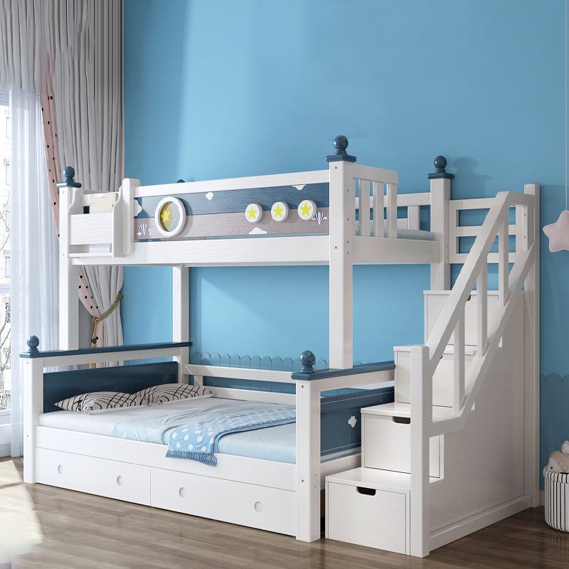 Contemporary Solid Wood Blue Dollhouse Storage with Guardrail Kids Bed