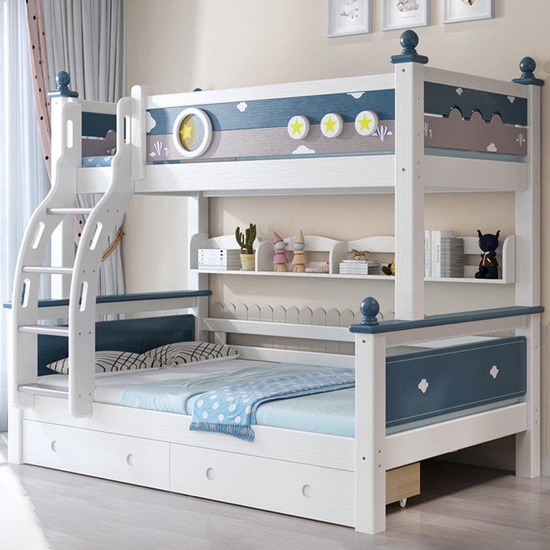 Contemporary Solid Wood Blue Dollhouse Storage with Guardrail Kids Bed