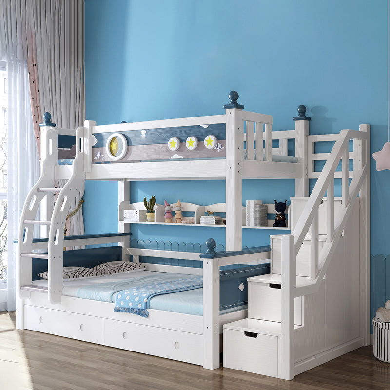 Contemporary Solid Wood Blue Dollhouse Storage with Guardrail Kids Bed