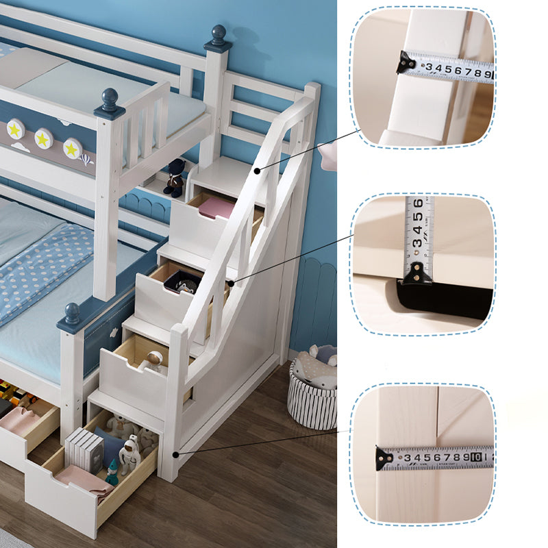 Contemporary Solid Wood Blue Dollhouse Storage with Guardrail Kids Bed