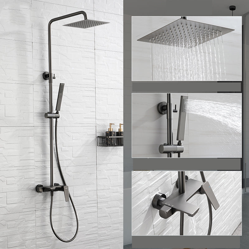 Grey Shower Set Knob Handle Handshower Wall Mounted Square Swivel Shower Set