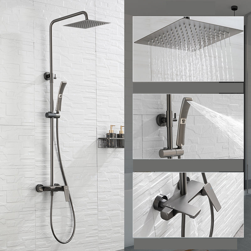 Grey Shower Set Knob Handle Handshower Wall Mounted Square Swivel Shower Set