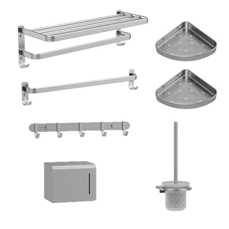 7 Piece Bathroom Accessory Set Modern Aluminum Bathroom Set in Silver