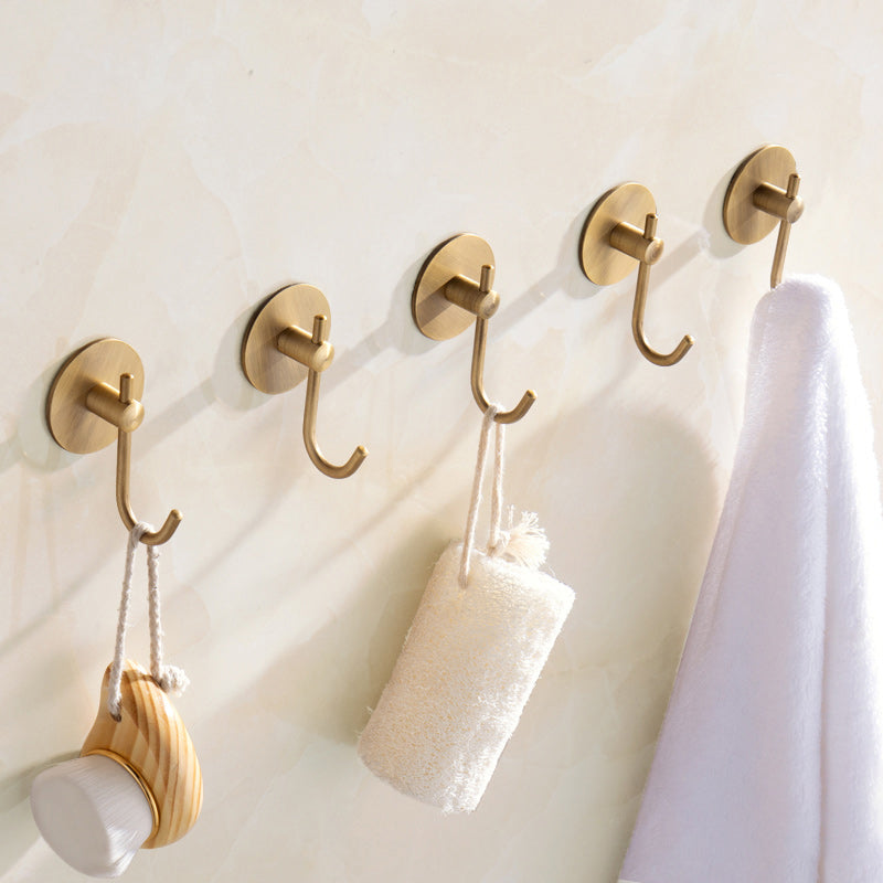 Brass 5 Piece Bathroom Accessory Set Vintage Metal Robe Hooks