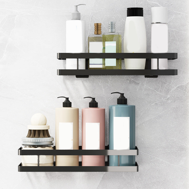 2 Piece Bath Shelf in Matte Black Metal Bathroom Hardware Set