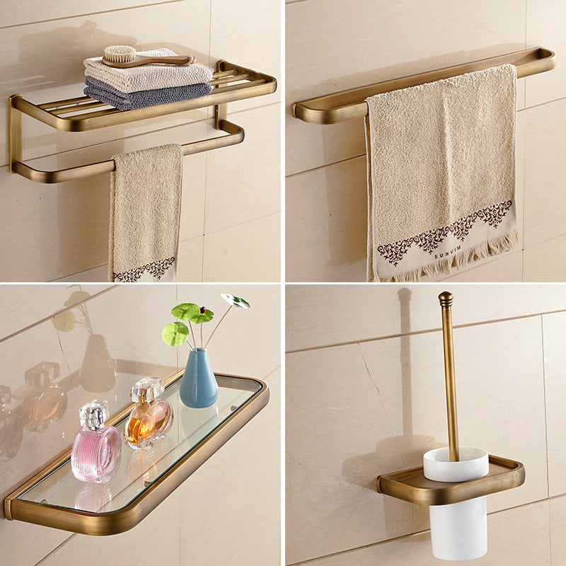 Brushed Brass 4-Piece Bathroom Accessory Set Vintage Bronze Bath Shelf/Towel Bar