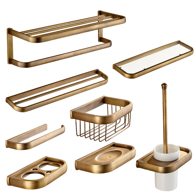 Brushed Brass 4-Piece Bathroom Accessory Set Vintage Bronze Bath Shelf/Towel Bar