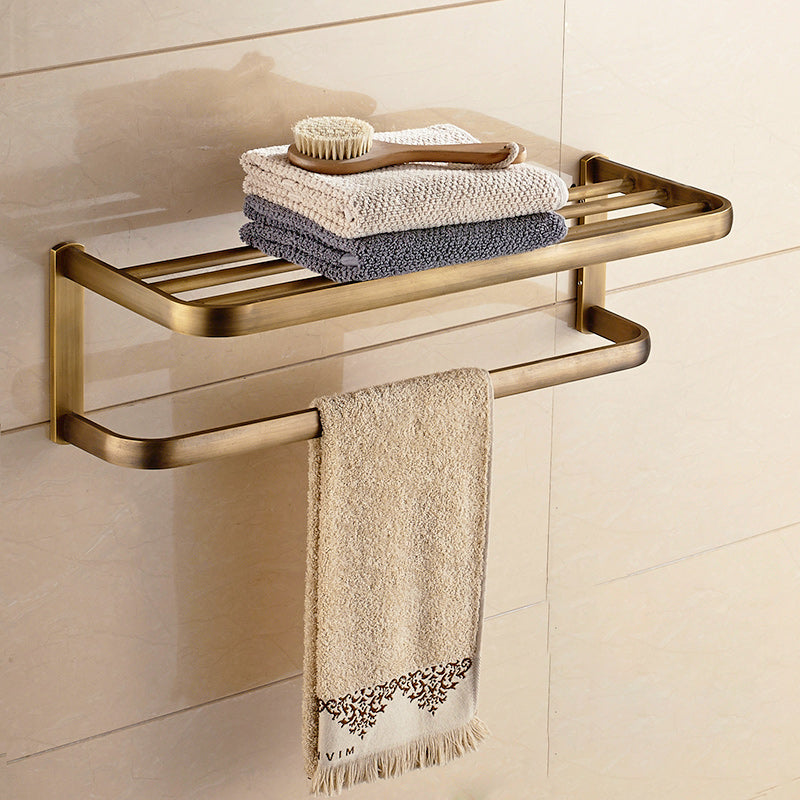 Brushed Brass 4-Piece Bathroom Accessory Set Vintage Bronze Bath Shelf/Towel Bar