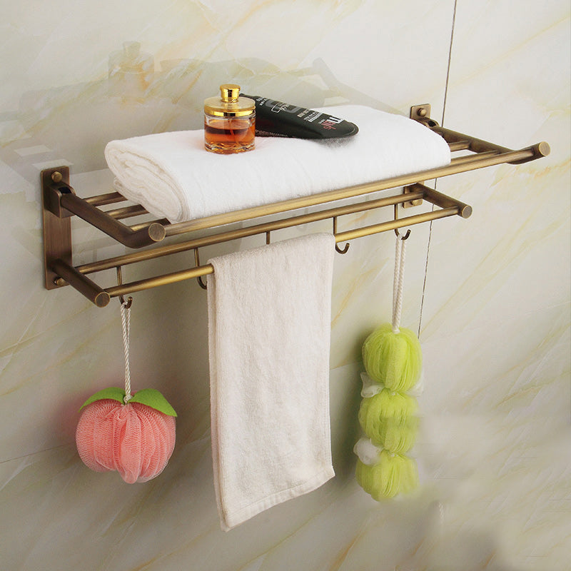 Brushed Brass 4-Piece Bathroom Accessory Set Vintage Bronze Bath Shelf/Towel Bar