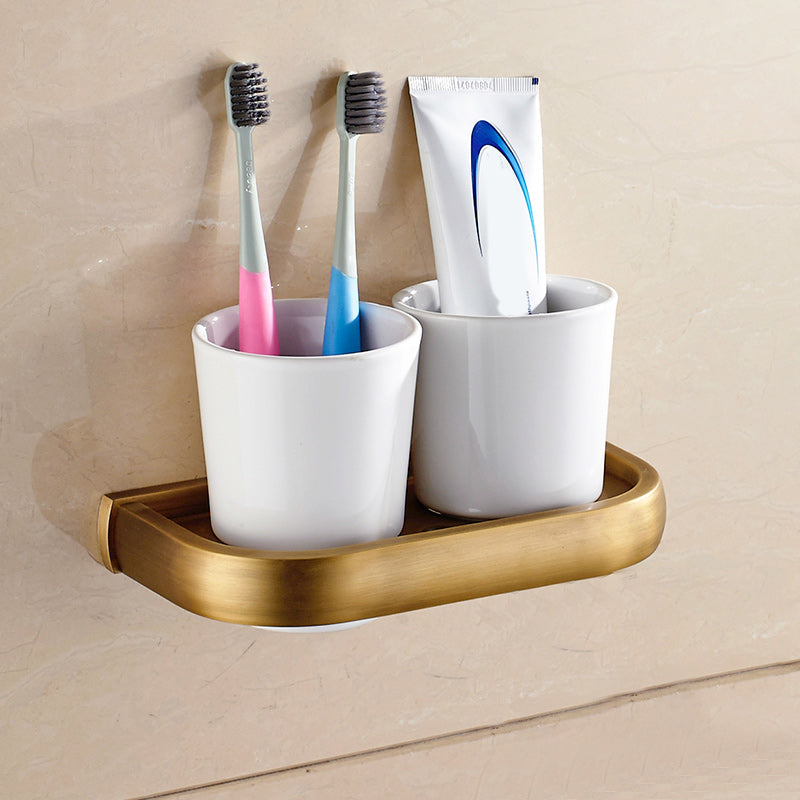 Brushed Brass 4-Piece Bathroom Accessory Set Vintage Bronze Bath Shelf/Towel Bar