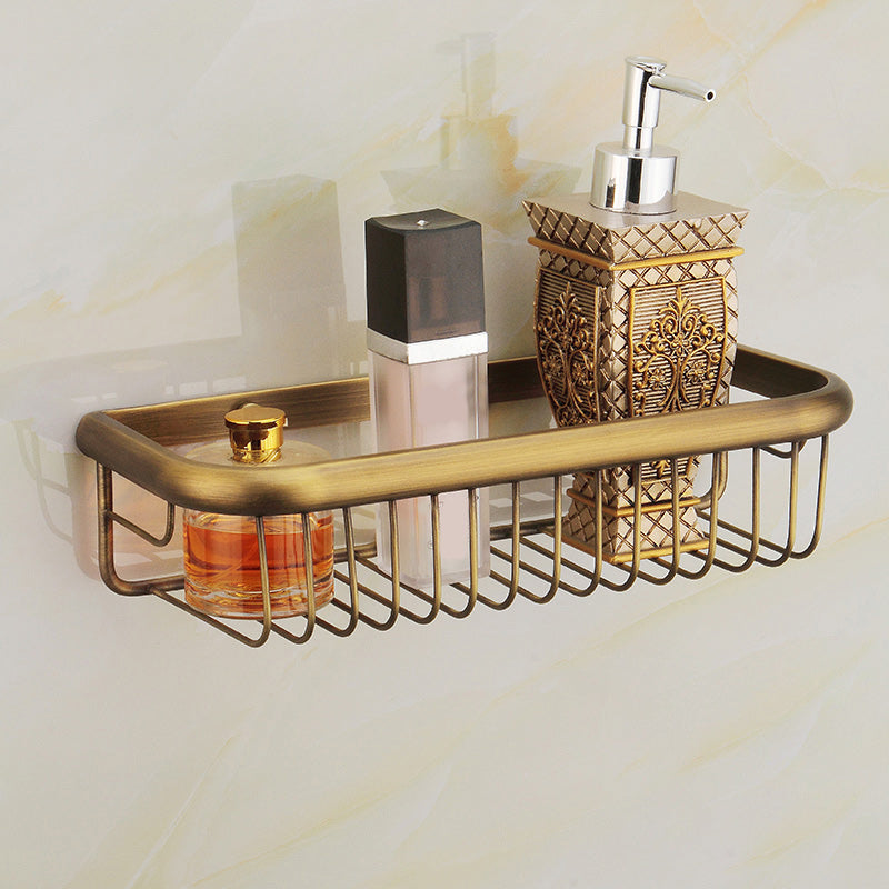 Brushed Brass 4-Piece Bathroom Accessory Set Vintage Bronze Bath Shelf/Towel Bar