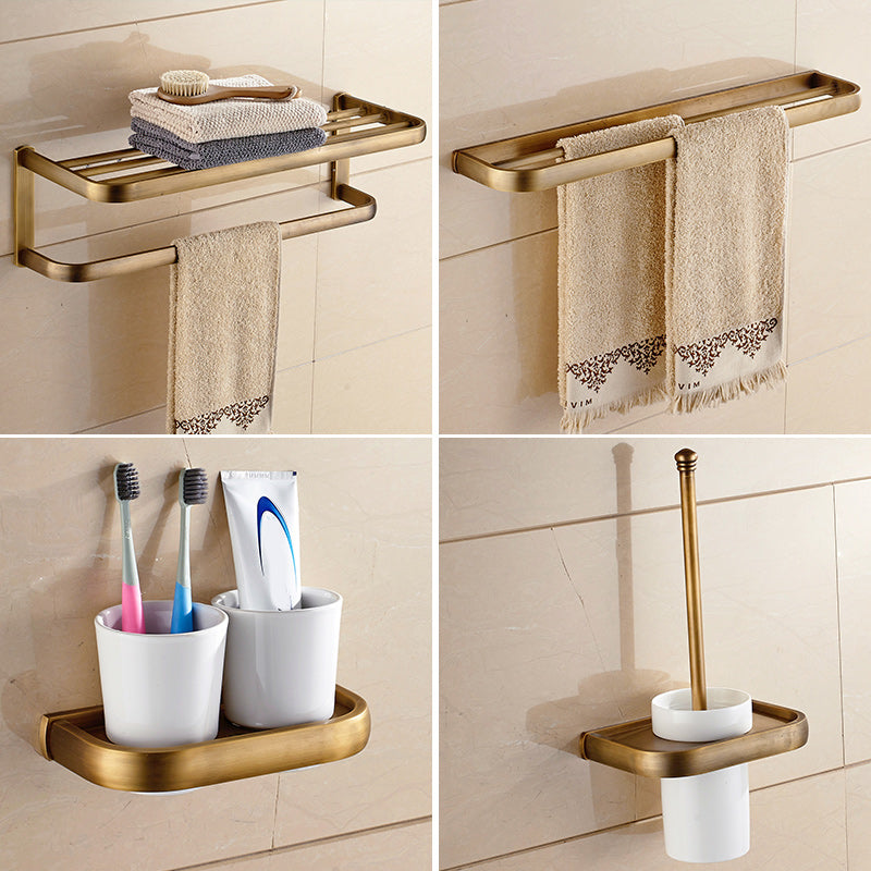 Brushed Brass 4-Piece Bathroom Accessory Set Vintage Bronze Bath Shelf/Towel Bar