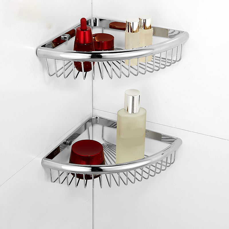 2 Piece Brass Modern Bathroom Hardware Set Bath Shelf in Polished Silver