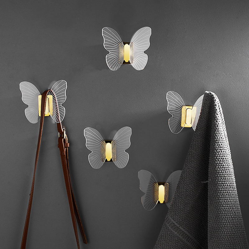 Modern Brass Bathroom Accessory Set Acrylic Butterfly Themed Robe Hooks