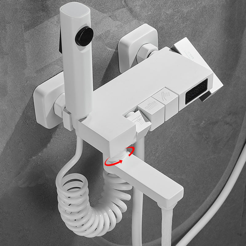 Swivel Shower System White Square Shower Hose Wall Mount Slide Bar Included Shower System