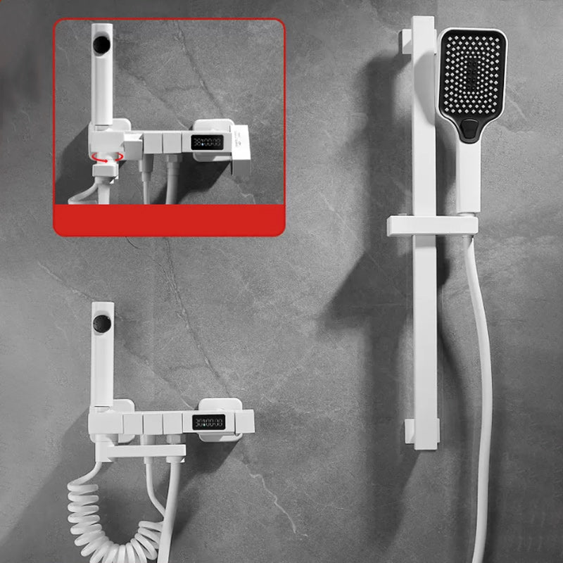 Swivel Shower System White Square Shower Hose Wall Mount Slide Bar Included Shower System