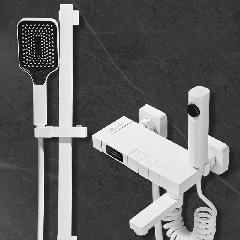 Swivel Shower System White Square Shower Hose Wall Mount Slide Bar Included Shower System