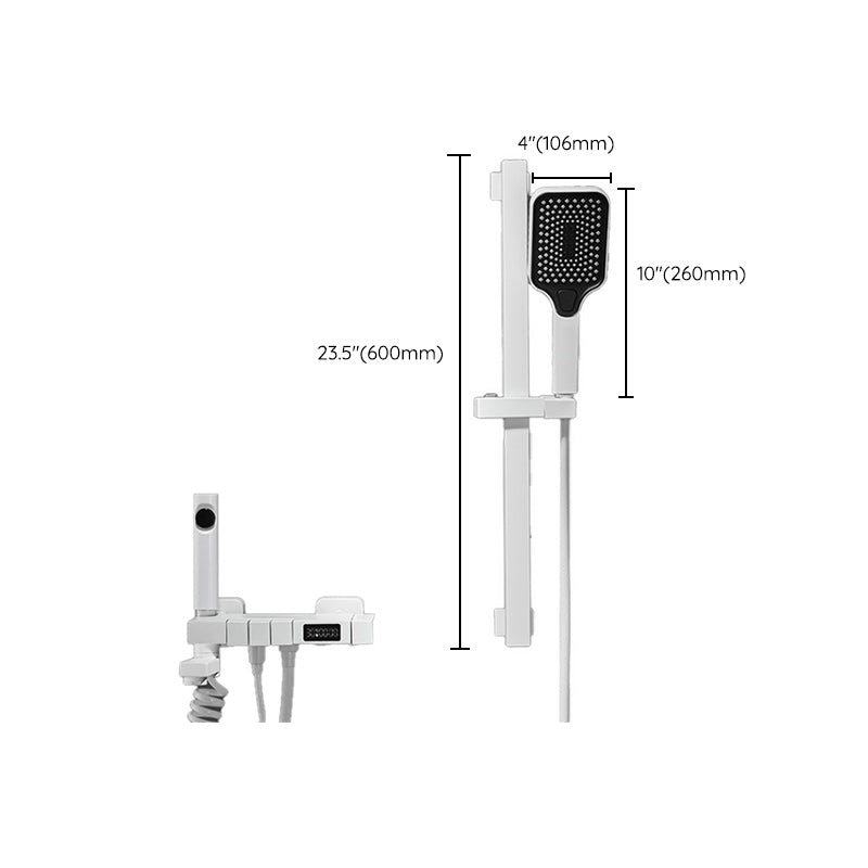 Swivel Shower System White Square Shower Hose Wall Mount Slide Bar Included Shower System