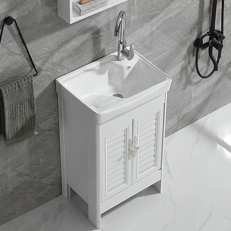 Metal Frame Vanity White Freestanding Rectangular Single Sink Glam Bath Vanity with Doors