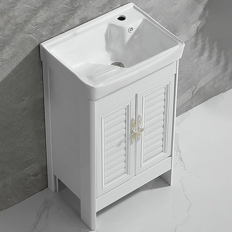 Metal Frame Vanity White Freestanding Rectangular Single Sink Glam Bath Vanity with Doors