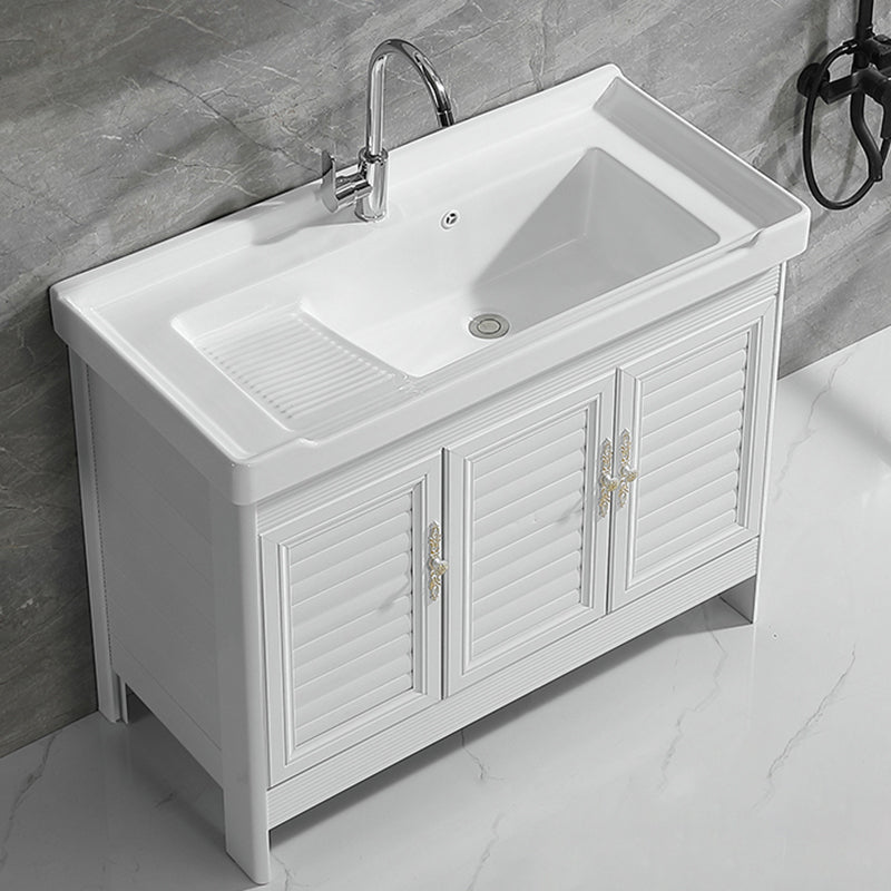 Metal Frame Vanity White Freestanding Rectangular Single Sink Glam Bath Vanity with Doors