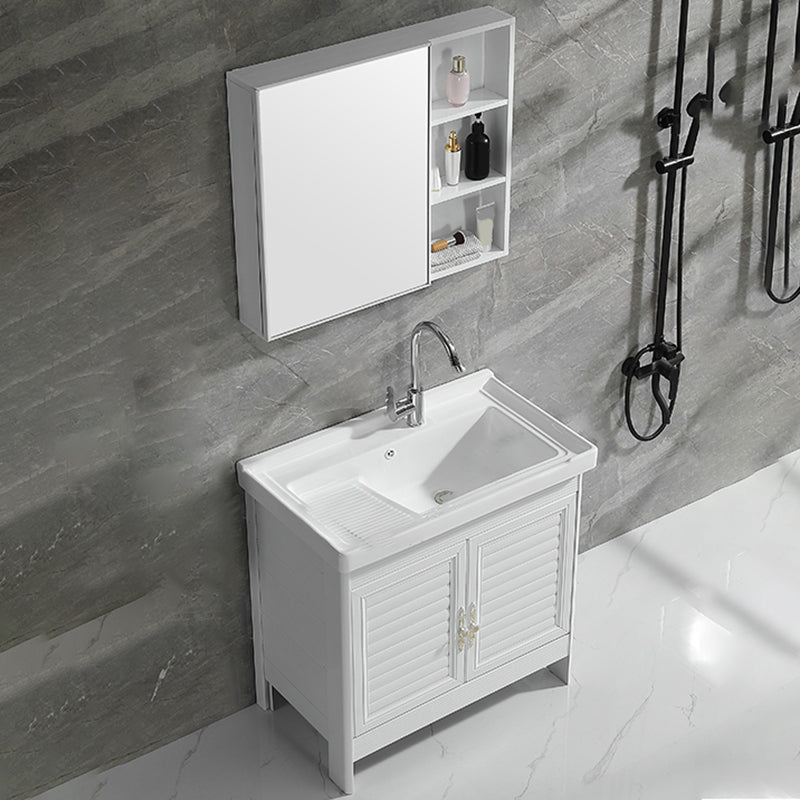 Metal Frame Vanity White Freestanding Rectangular Single Sink Glam Bath Vanity with Doors