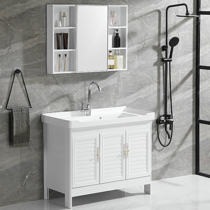 Metal Frame Vanity White Freestanding Rectangular Single Sink Glam Bath Vanity with Doors