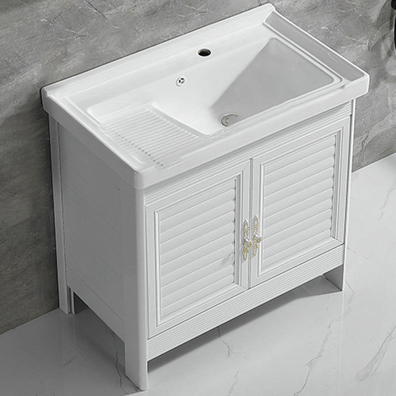 Metal Frame Vanity White Freestanding Rectangular Single Sink Glam Bath Vanity with Doors