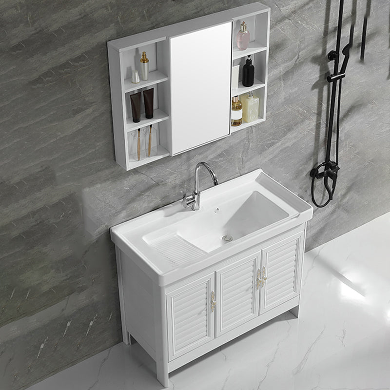 Metal Frame Vanity White Freestanding Rectangular Single Sink Glam Bath Vanity with Doors