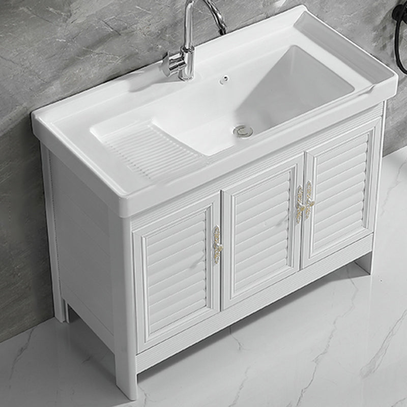 Metal Frame Vanity White Freestanding Rectangular Single Sink Glam Bath Vanity with Doors