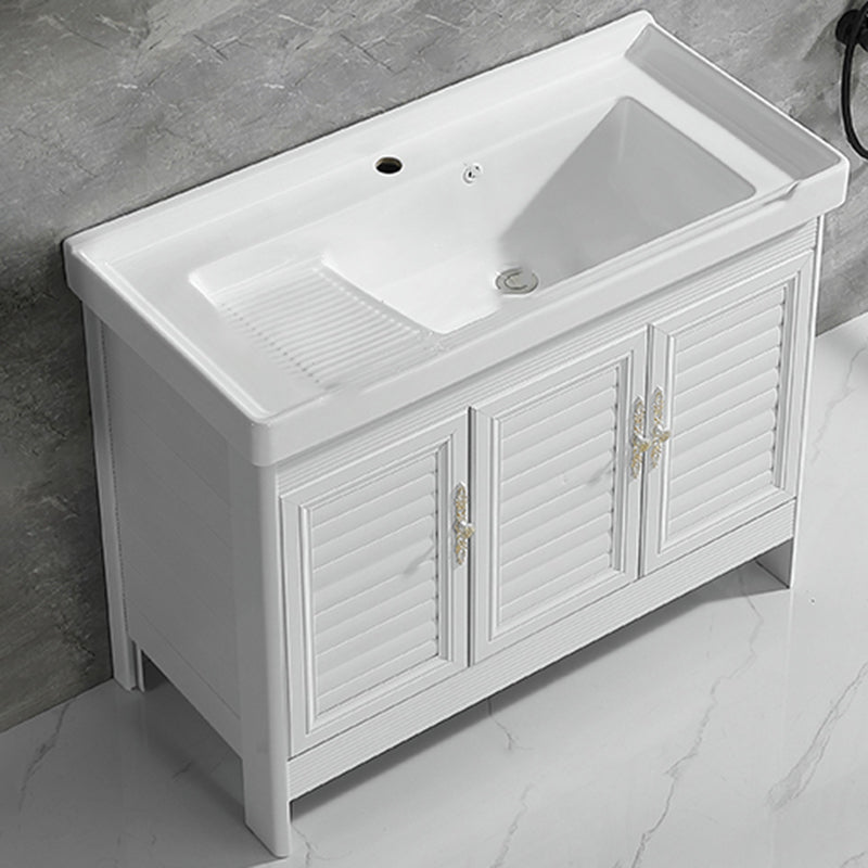 Metal Frame Vanity White Freestanding Rectangular Single Sink Glam Bath Vanity with Doors