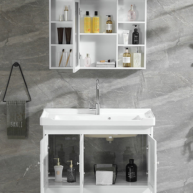 Metal Frame Vanity White Freestanding Rectangular Single Sink Glam Bath Vanity with Doors