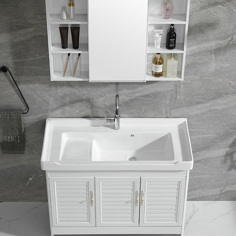 Metal Frame Vanity White Freestanding Rectangular Single Sink Glam Bath Vanity with Doors