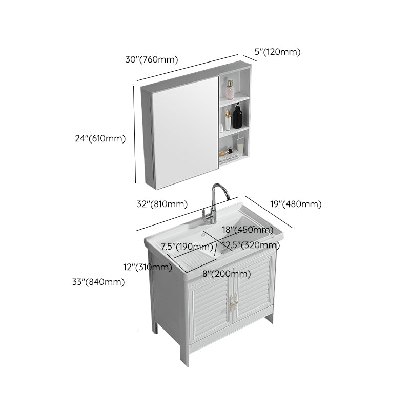 Metal Frame Vanity White Freestanding Rectangular Single Sink Glam Bath Vanity with Doors