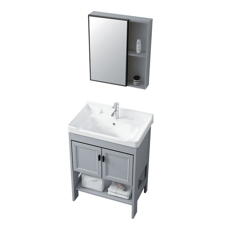 Shelving Included Bath Vanity Freestanding Grey Single Sink 2 Doors Metal Frame Vanity