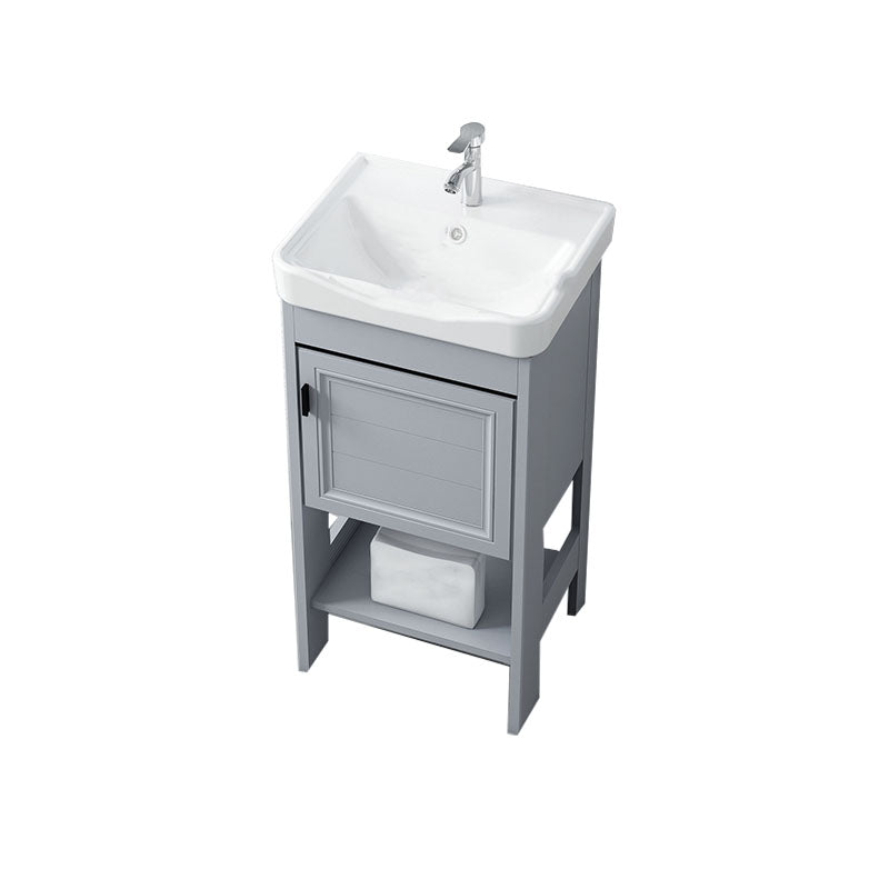 Shelving Included Bath Vanity Freestanding Grey Single Sink 2 Doors Metal Frame Vanity