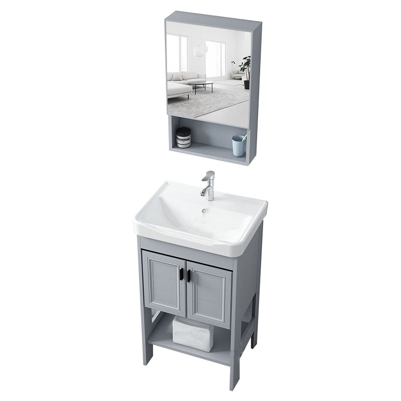 Shelving Included Bath Vanity Freestanding Grey Single Sink 2 Doors Metal Frame Vanity