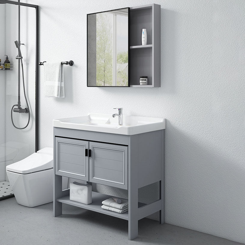 Shelving Included Bath Vanity Freestanding Grey Single Sink 2 Doors Metal Frame Vanity