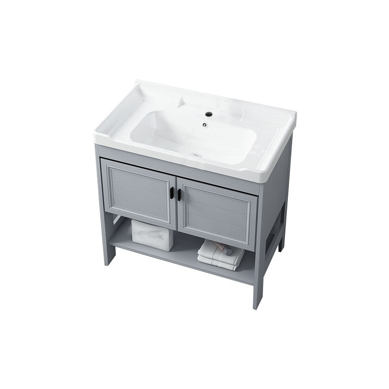 Shelving Included Bath Vanity Freestanding Grey Single Sink 2 Doors Metal Frame Vanity