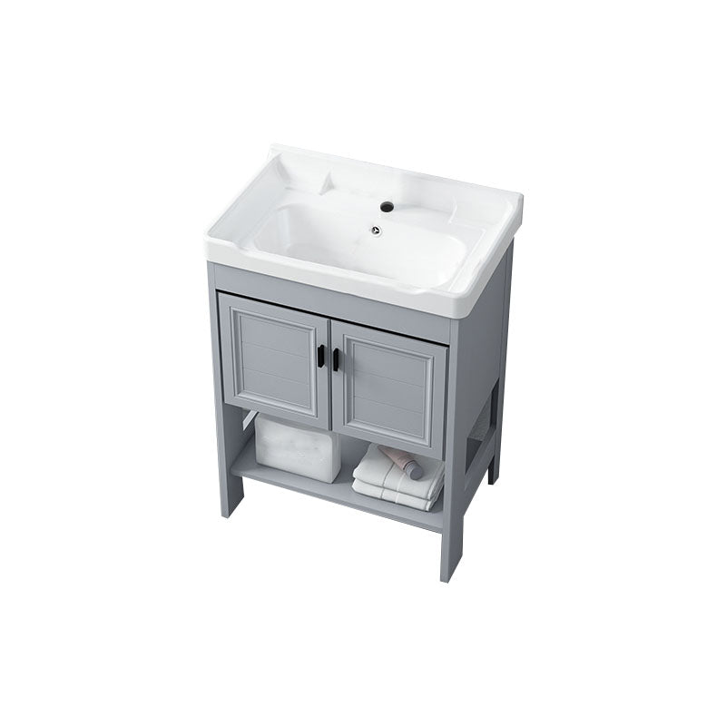 Shelving Included Bath Vanity Freestanding Grey Single Sink 2 Doors Metal Frame Vanity